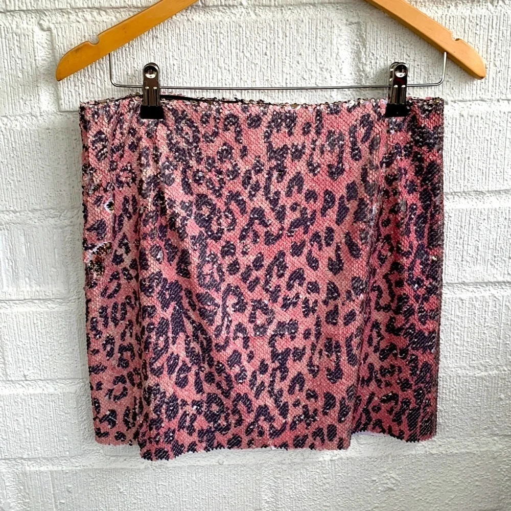Free People Cheetah Sequins Pink Mini Skirt